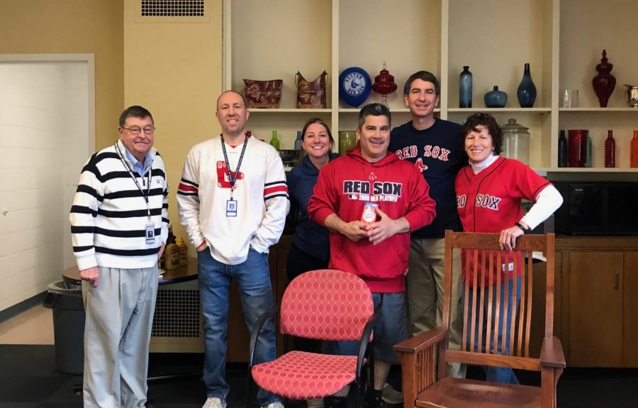 Mr. Ingram, Mr. Veling, Ms. Losee, Mr. Lesalva, Mr. Hickey, and Ms. Sano in the Teachers Lounge celebrating opening day. 
