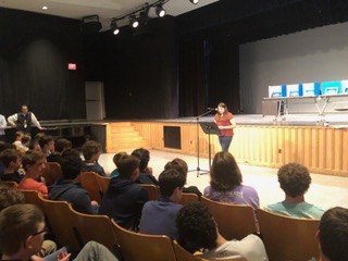 Freshmen class President Jessi Cooper giving her speech.