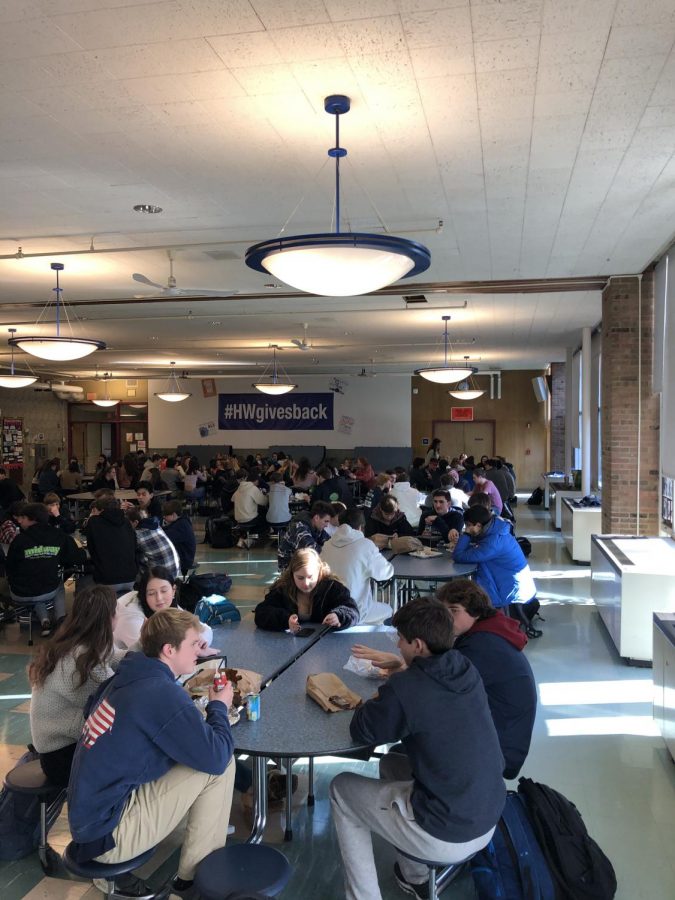 Students from Hamilton-Wenham Regional High School eating their lunch in the cafeteria