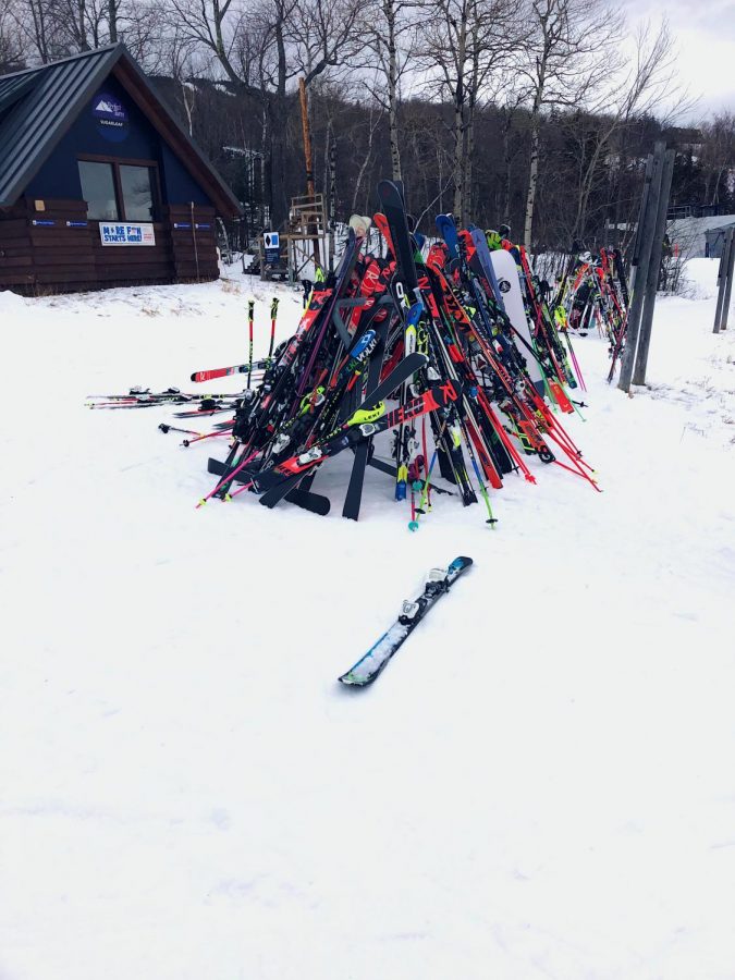 High school race equipment at Sugarloaf mountain in Maine