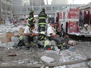 Firefighters of the FDNY on September 11, 2001, after the Twin Towers fell to the ground. 