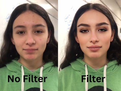 The before and after of a viral TikTok filter “Bold Glammor”