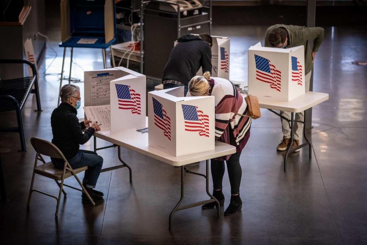 People voting in Des Moines, Iowa during the 2020 election