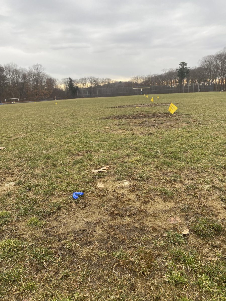 On February 12, a photo is captured of the current state of the Hamilton Wenham High School Stadium field.  The Turf would help improve the state of these fields. 