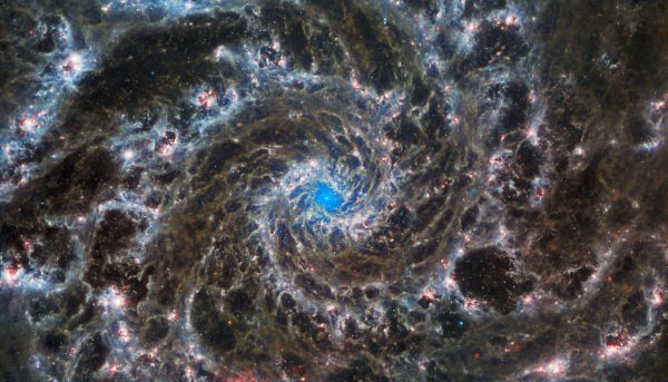 Image of the “Phantom Galaxy” taken by NASA’s James Webb telescope, highlighting NASA’s capabilities. 