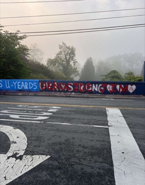 Protestors unaffiliated with the UVA painted over a UVA STRONG mural for Chandler, Davis Jr., and Perry, writing GENOCIDE JIM in all capital letters.