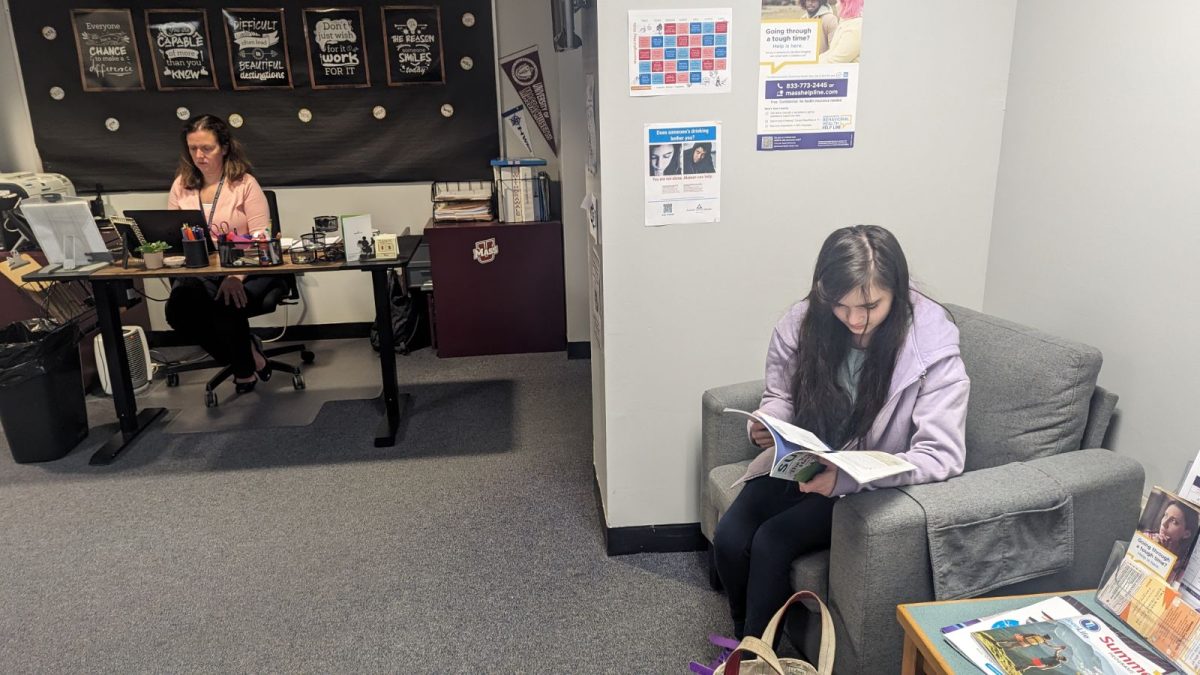 Student waiting in the counseling office: a place  to plan schedules and check-in. 