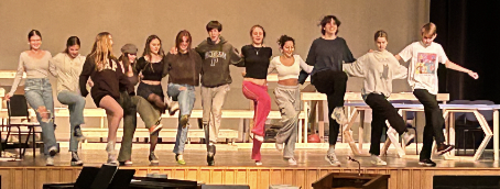 Cast of the 25th Annual Putnam County Spelling Bee rehearses in the Ferrini Auditorium.