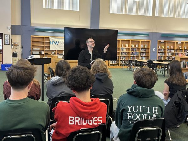 On Thursday, January 30th, Students attentively listened to Aaron Mahnke read from his book Lore in the HWRHS Library. 
