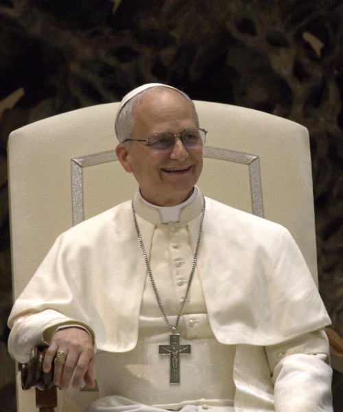 Pope Leo XIV during an audience with the media on May 12, 2025.