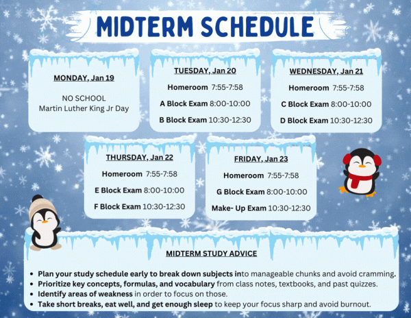 Midterm schedule for 2026.  Please not that this year there is a homeroom. 