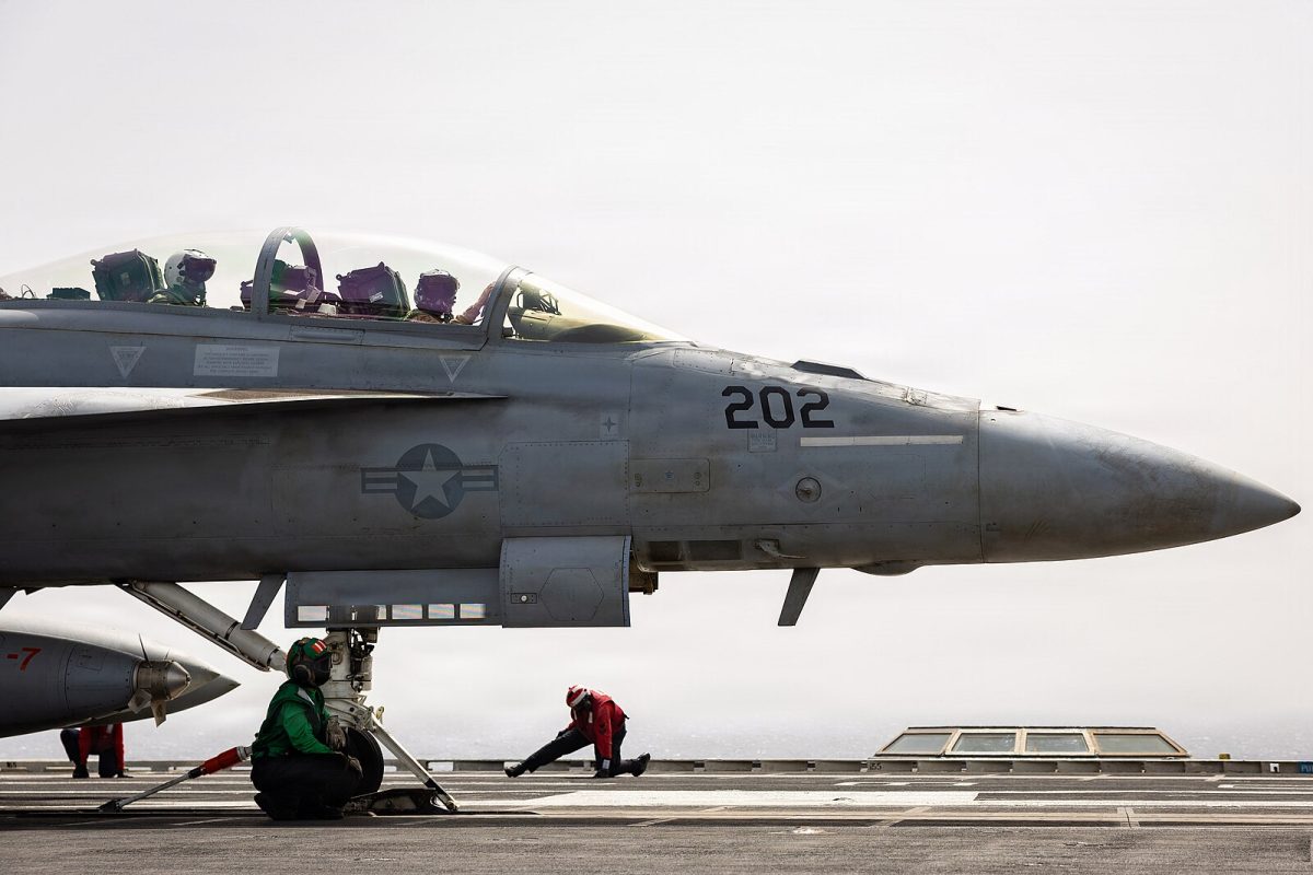 U.S. Sailors prepare to launch an F/A-18F Super Hornet aircraft on the flight deck of the USS Gerald R. Ford during Operation Epic Fury, March 19, 2026. 